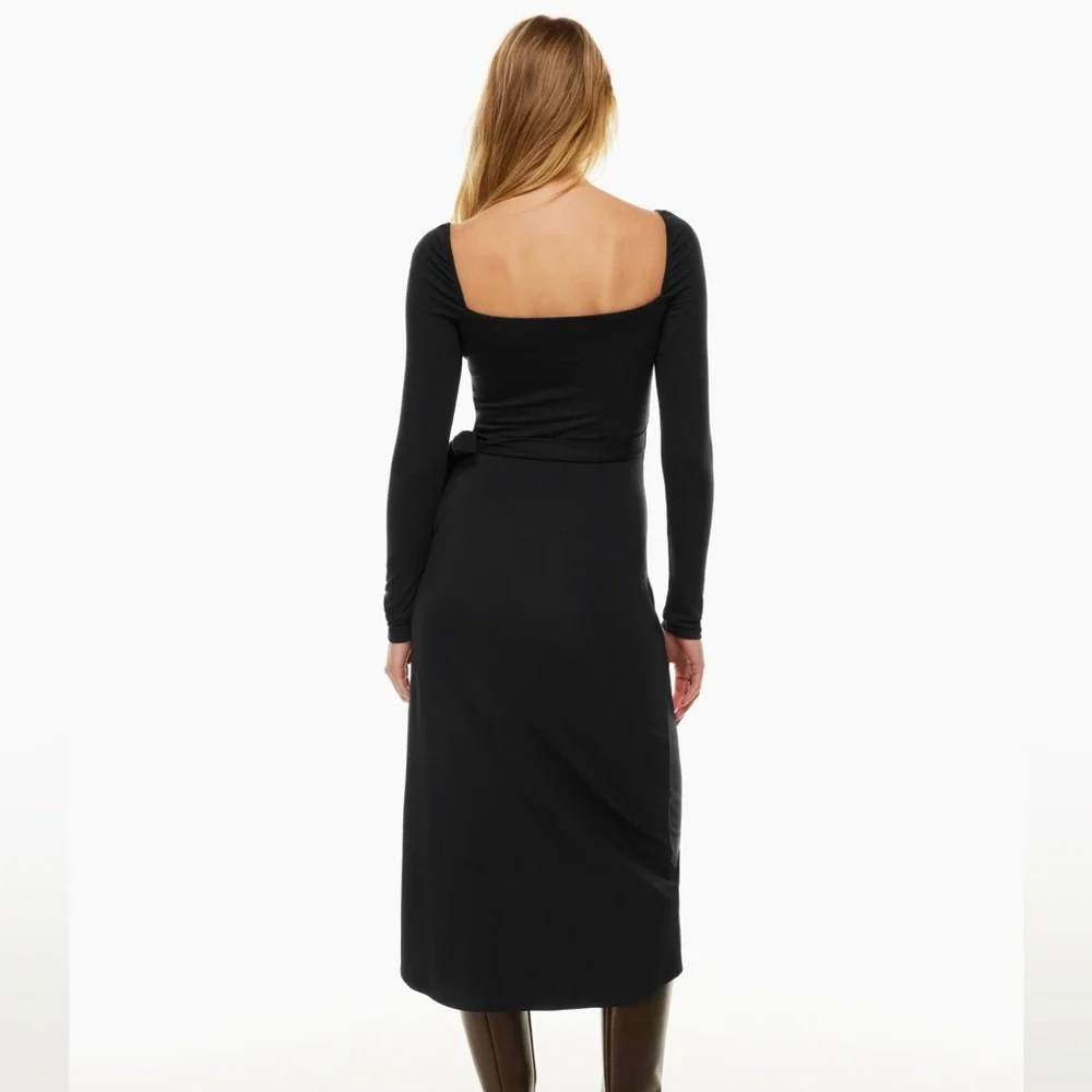 Aritzia Wilfred Saturn Longsleeve Midi Black Dress Size Large Wrap Tie High Low - Picture 4 of 6